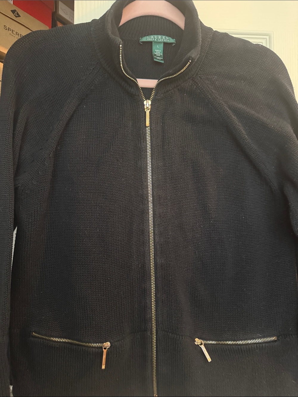 Lauren Ralph Lauren Black Gold-Zip Knit Sweater